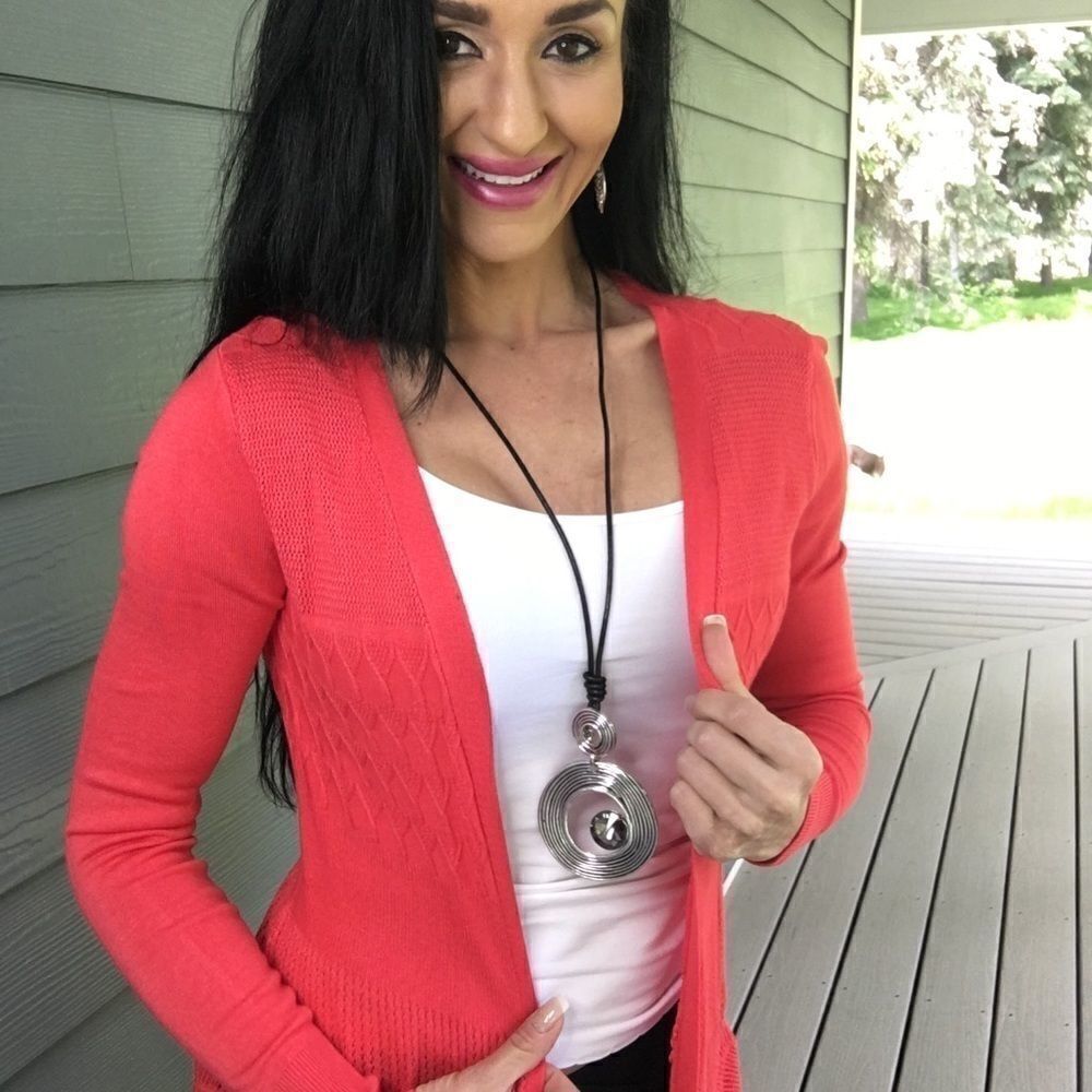 Long silver circle fashion necklace